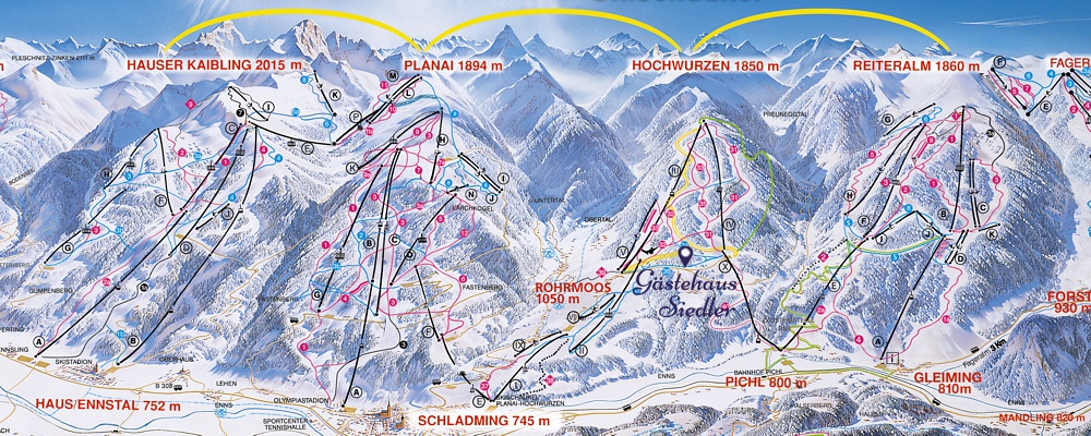 Map: 4-Berge-Skischauckel Hauser Kaibling - Planai - Hochwurzen - Reiteralm
